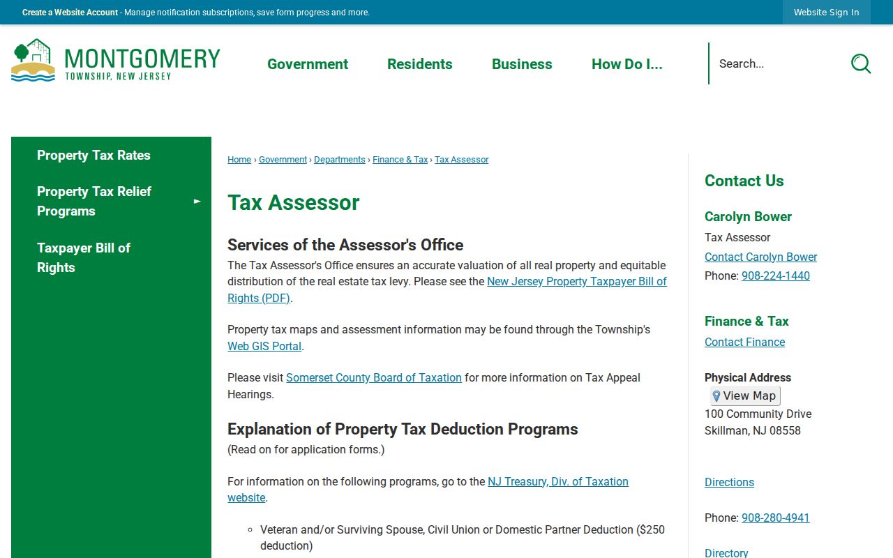 Montgomery Township residents directory assessor portal