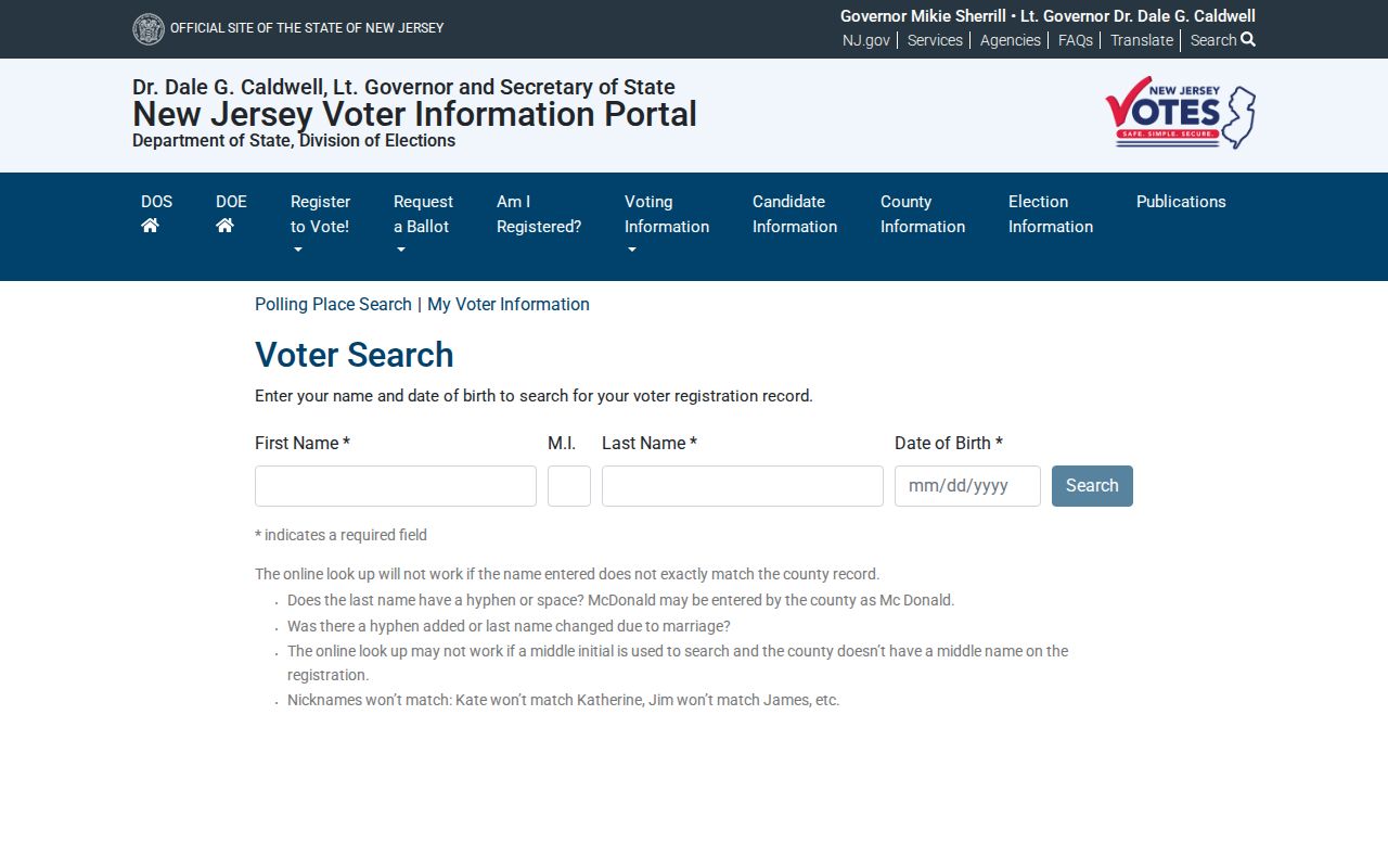 Montgomery Township resident lookup using the New Jersey voter registration check